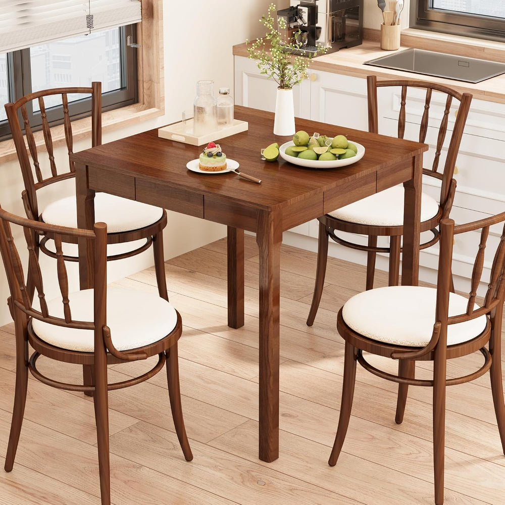 Solid Wood Desk with Drawers - 29.5” Square Dining Table, Mid Century Modern ...