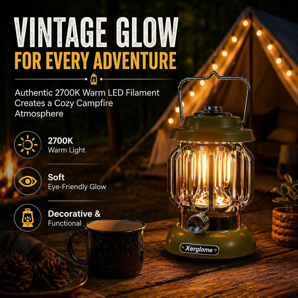 Vintage Rechargeable Camping Lantern, 2700K Warm Dimmable LED
