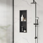 Stainless Steel Shower Niche 24" X 8", No Tile Needed Wall Niche Double Shelves, Recessed Shower Shelf for Bathroom Storage, Gun Metal