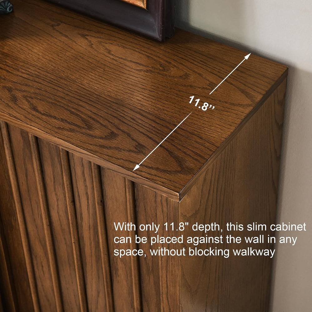 Mid Century Modern Sideboard Cabinet | Slim Fluted Credenza with Sliding Door...