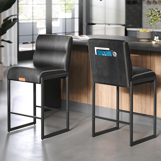VASAGLE EKHO Collection - Bar Stools Set of 2, Counter Height Stools with Bac...