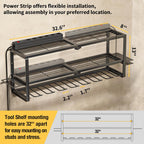 YYR Heavy Duty Power Tool Organizer with Charging Station, Cordless Drill Hanger Storage Rack, Battery Tools Holder Wall Mount Shelf for Garage - 32 Inch Equipped with Surge Protection Power Strip