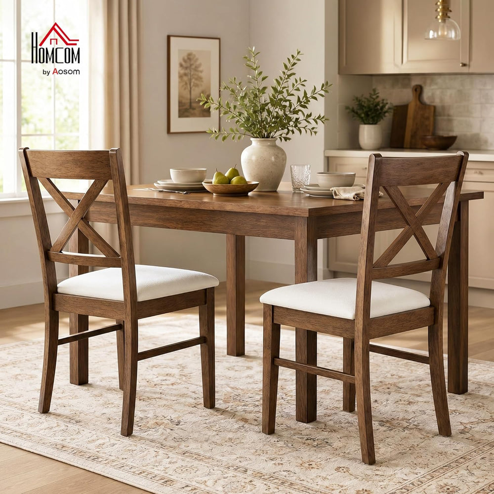 HOMCOM Dining Chairs Set of 2, Upholstered Kitchen Chairs with Rubberwood Fra...