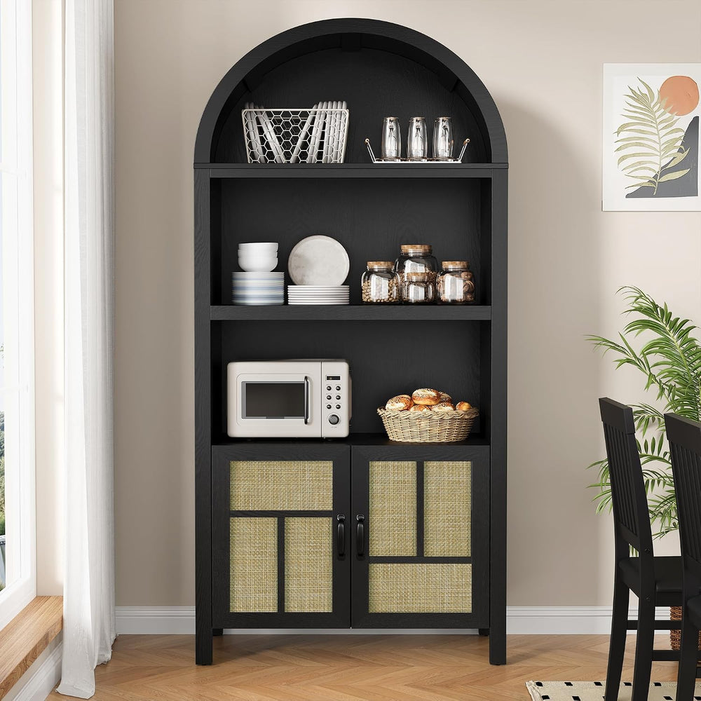 RoyalCraft Tall Arched Storage Cabinet with Rattan Door, 5-Tier Arched Kitche...