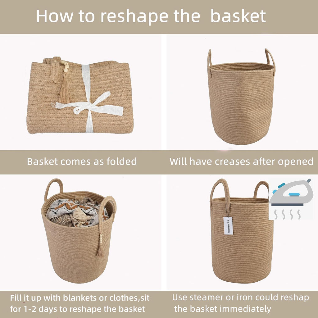 XUANGUO Rope Laundry Basket Laundry Hamper for Clothes Jute | Baby Nursery Hamper Bin and Woven Storage Basket for Living Room Bedroom Boho Tall Rope Baskets Blankets Toys Pillows Towels