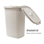 Mind Reader Slim Laundry Hamper with Lid, 60L Clothes Basket, Premium Wicker Design, Plastic, Ivory