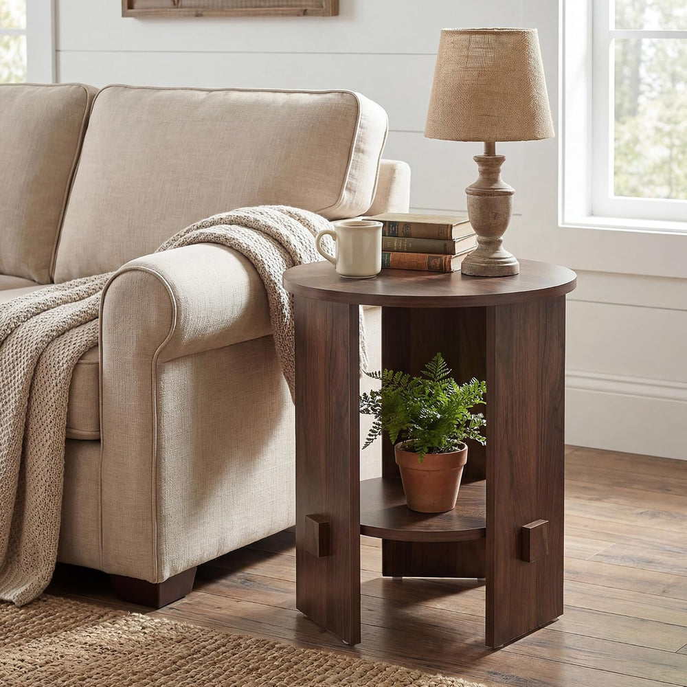 chairus Round Side Table, 15.5" Small End Table with 2-Tier Open Storage...