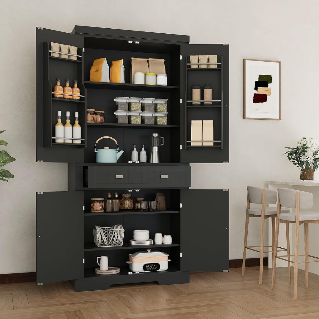 TrailBlaze 72'' Tall Kitchen Pantry Cabinet with Doors & Drawers, Freestanding Narrow Pantry Storage with Adjustable Shelves, Storage Cabinet for Dining Room Living Room Kitchen