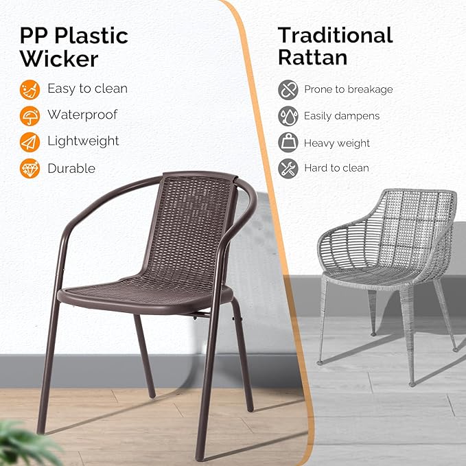 VINGLI Plastic Stackable Patio Chairs, Set of 4, Brown