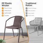 VINGLI PE Rattan Outdoor Dining Chairs Set of 2, Plastic Stackable Patio Chairs for Indoor, Porch, Restaurant, Garden, Brown