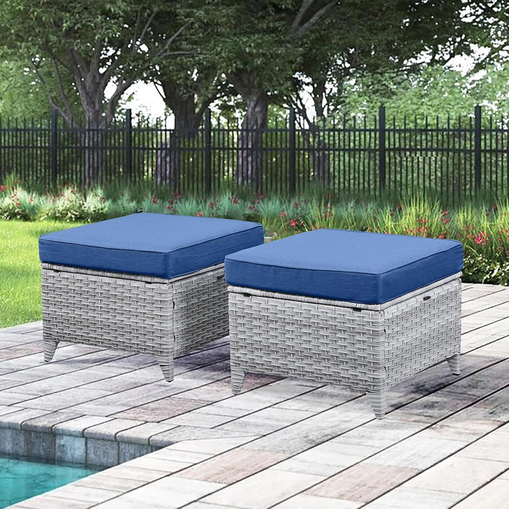 Belord Outdoor Furniture Ottoman Set of 2 Patio Seating Footstool All-Weather...