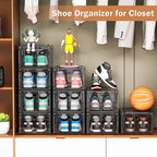 10 Pack Thicken Shoe Organizer Stackable,Upgraded Sturdy Shoe Storage Box with Magnetic Door,Shoe Containers For Sneaker Display,Hat Organizer,Black…