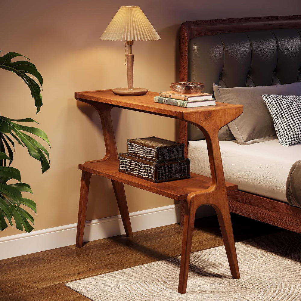 Tribesigns Set of 2 Solid Wood Side Table, 2-Tier Couch End Table with Storag...