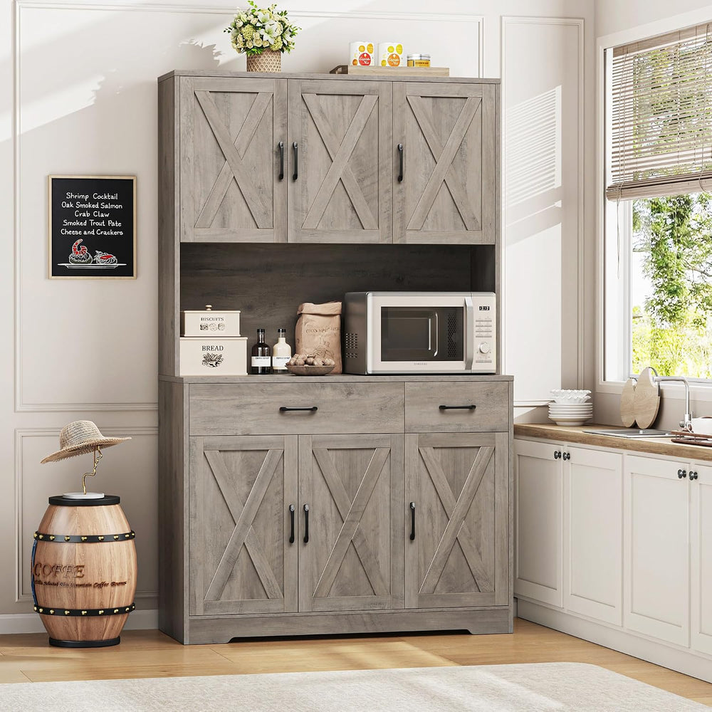 HOSTACK 71" H Kitchen Pantry Storage Cabinet, Farmhouse Hutch Cabinet, G...