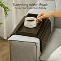 DETOR Sofa Arm Tray with Spacious 12.4" x 5.4" Storage Box, Ebony Bamboo Finish, Enhanced Non-Slip Felt Bottom, Sturdy Bamboo Slats, Fits Armrests 6" and Wider