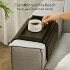 DETOR Sofa Arm Tray with Spacious 12.4" x 5.4" Storage Box, Ebony Bamboo Finish, Enhanced Non-Slip Felt Bottom, Sturdy Bamboo Slats, Fits Armrests 6" and Wider