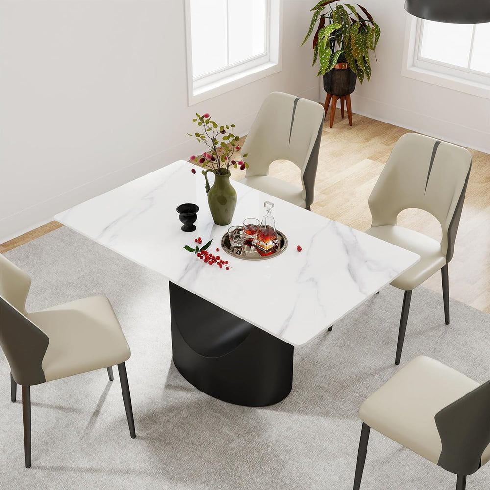 55" Modern Dining Table for 4-6, White Rectangle Dining Table, Sintered ...