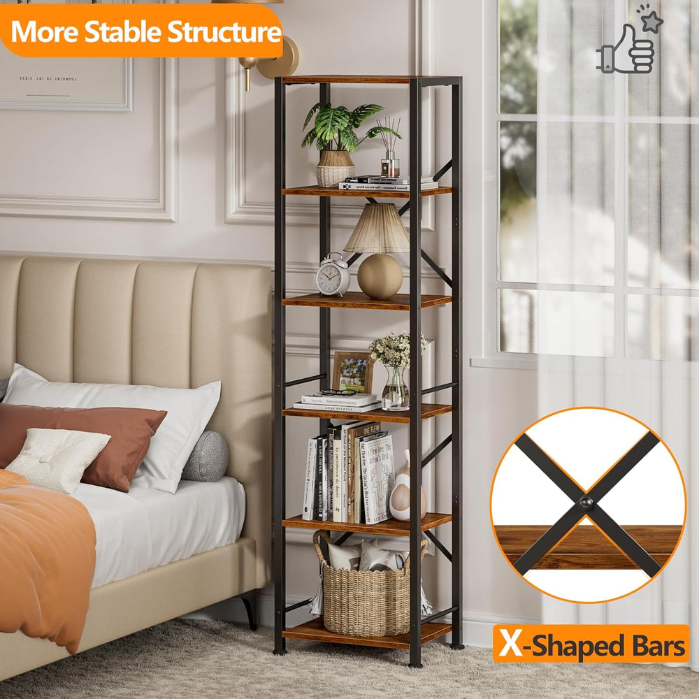 Furologee 6 Tier Tall Bookshelf, Industrial Narrow Bookcase, Display Standing...