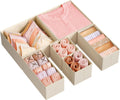 SONGMICS Drawer Organizer, Dresser Drawer Organizers, Set of 6, Foldable Fabric Storage Bins for Socks, Underwear, Bras, Ties, Scarves, Surmmer Sand URDZ006Y01