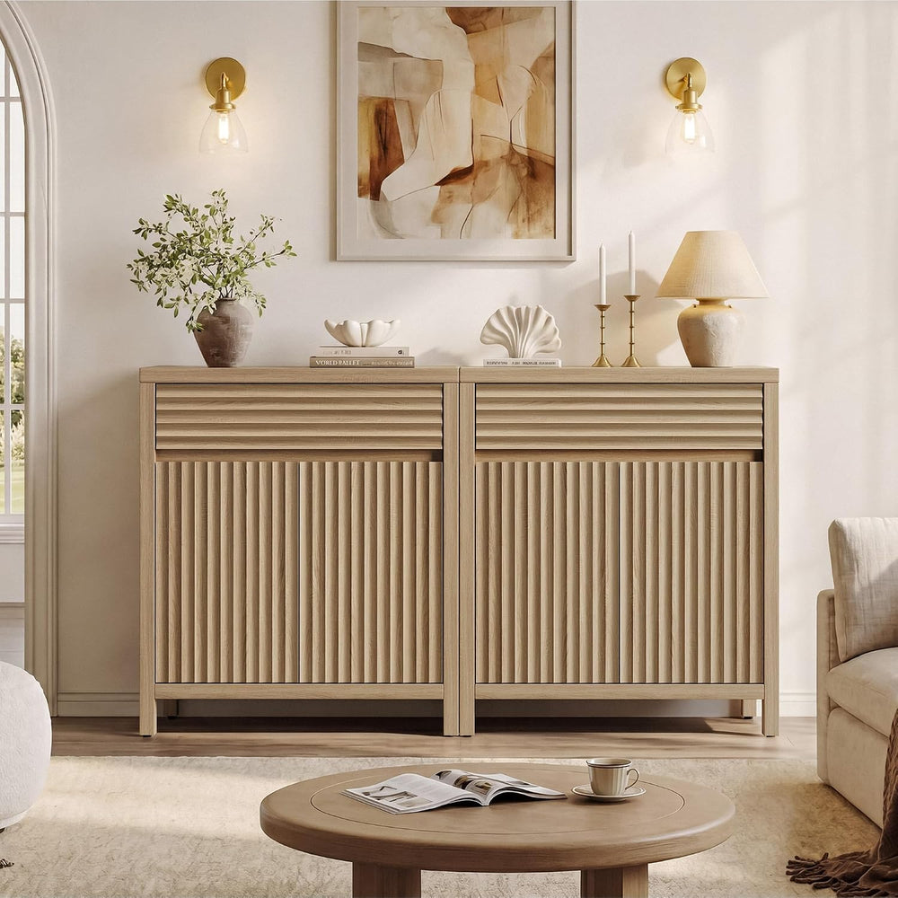 SICOTAS 58" Fluted Buffet Cabinet with Storage, Modern Farmhouse Sideboa...