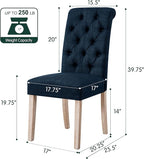 CHUN YI Dining Chairs Set of 2, Button Tufted Upholstered Fabric Dining Room Chairs with Solid Wood Legs and Curved Back, Parsons Side Chairs for Kitchen, Navy