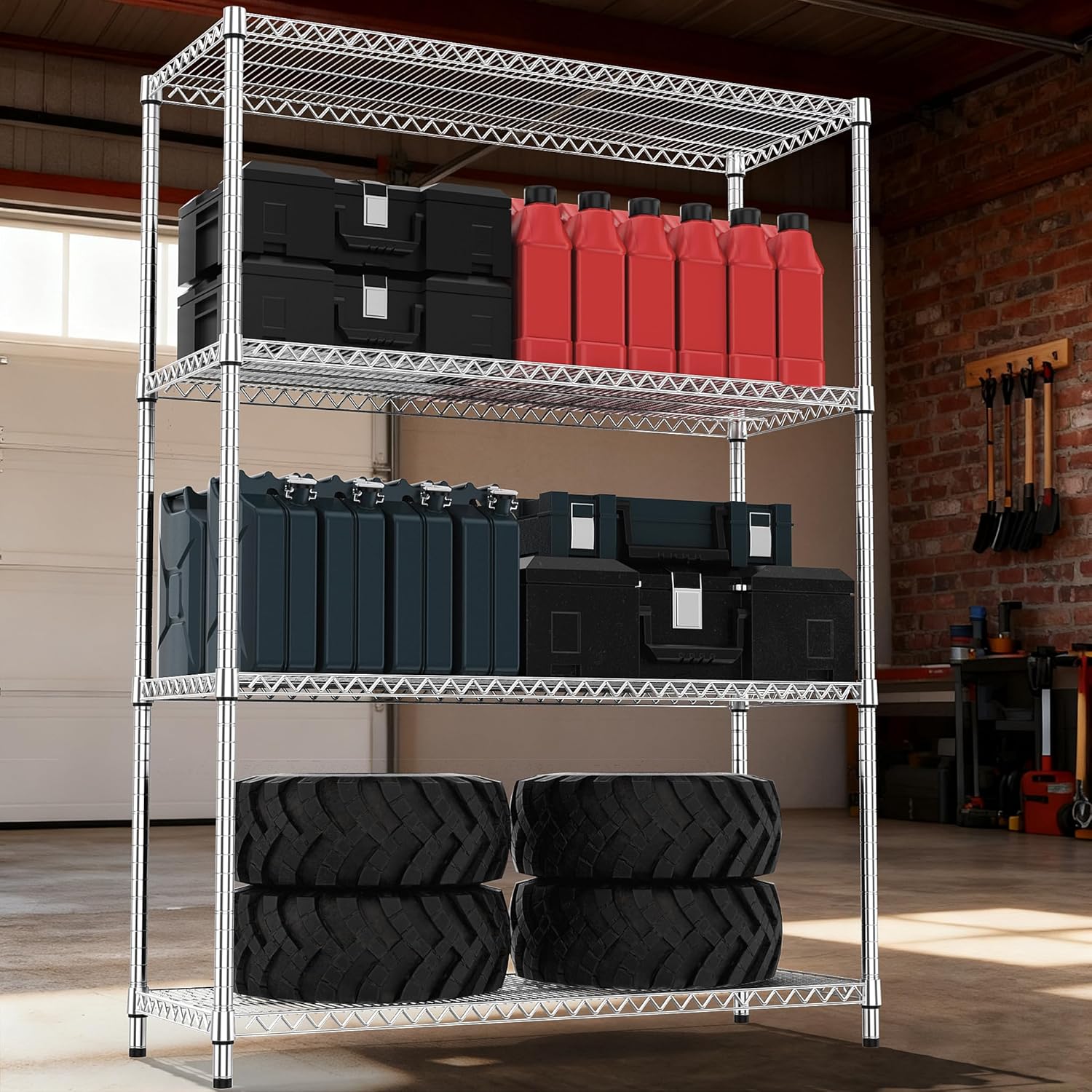 4 Tiers Shelf Metal Storage Shelves 2640 lbs Steel Storage Shelving Utility Shelving Unit Steel Organizer Wire Rack for Home,Kitchen,Office,Garage Chrome 17.7" D x 47.2" W x 70.3" H