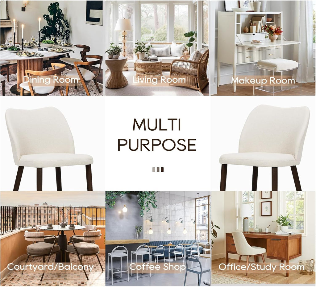 COLAMY Dining Chairs Set of 4, Upholstered Fabric Kitchen Chairs with Curved Back, Padded Seat and Solid Wood Legs, Modern Dining Chair for Kitchen Dining Room, Beige