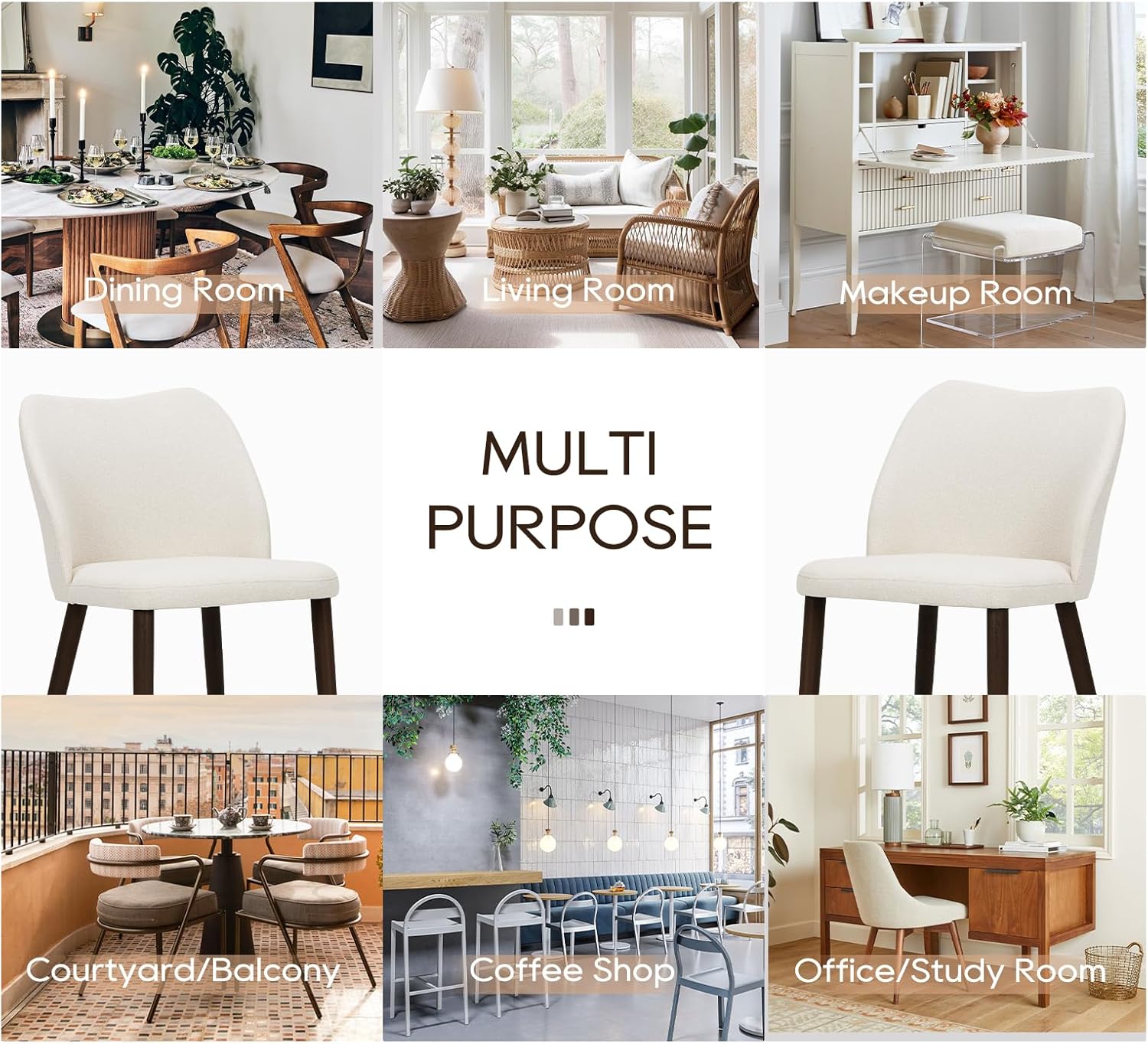 COLAMY Dining Chairs Set of 4, Upholstered Fabric Kitchen Chairs with Curved Back, Padded Seat and Solid Wood Legs, Modern Dining Chair for Kitchen Dining Room, Beige