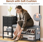 Itaar Coat Rack, Hall Tree with Bench and Shoe Storage, 7-in-1 Entryway Bench with Soft Cushion, Storage Bag, 3 Fabric Drawers(Grey)