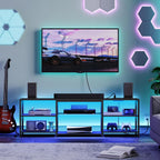 HOOBRO LED TV Stand for 75 Inch TVs with Charging Station, Gaming Entertainment Center with 3-Tier Open Storage, Long 63” Media TV Console Table, TV Stand for Living Room, Bedroom, Black BB21UDDS01