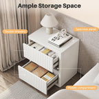 Dripex Fluted Nightstand with 2 Drawers, Large Wide Wood Night Stand Bedside Tables for Bedroom, Mid-Century Modern Storage Bed Side Table, End Tables for Living Room Sofa Couch, White, Set of 2