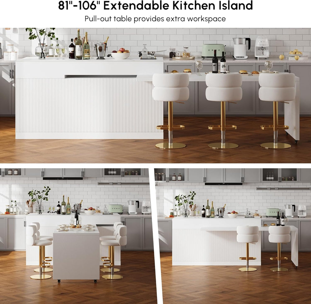 homary Extendable Kitchen Island, 81"-106" Kitchen Island Cabinet w...