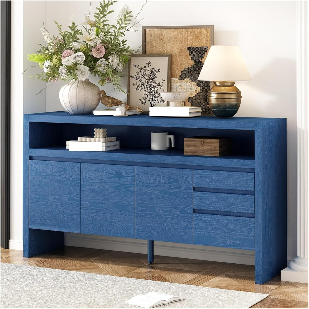 60" 3-Door Sideboard with 3 Drawers - Semi-Open Shelf & Center Semi-...