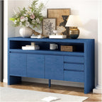 60" 3-Door Sideboard with 3 Drawers - Semi-Open Shelf & Center Semi-Circular Cutout in Back Panel, Large Storage Cabinet for Living Room, Hallway, Dining,for Kitchen