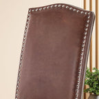 Upholstered Dining Chair Modern Stylish Parsons Kitchen Diner High Back with Silver Nailhead Trim & Wood Legs, Set of 6, PU Leather Light Brown