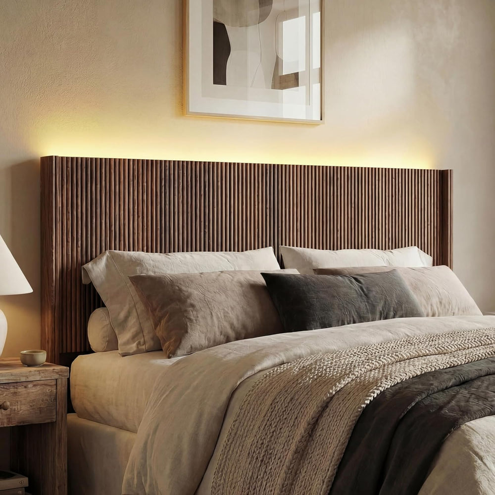 Queen Size Headboard Only, Modern Fluted Wall-Mounted Head Board with Lightin...