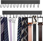 Belt Hanger Wall Mounted, Wooden Belt Organizer 2 Pack Max 24 Storage Capacity, 180° Rotating Space Saving Hangers for Ties, Tank Tops, Scarves, Bras, Keys, Bags Halloween Black