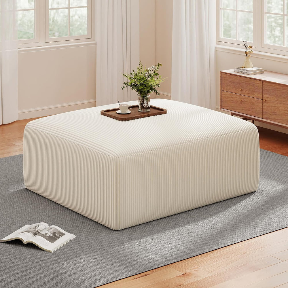 40" Oversized Square Corduroy Ottoman Pouf - Poofy Soft Foot Rest with F...