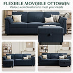 Vongrasig Convertible Sectional Sofa Couch, 3 Seat L Shaped Sofa with Removable Pillows Soft Corduroy Fabric Small Couch Mid Century for Living Room, Apartment and Office (Blue)