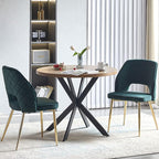 NORDICANA Modern Dining Chair Set of 2, Forest Green Velvet Fabric Upholstered Accent Chairs with Golden Metal Legs, Round Back Side Chairs for Kitchen Living Room Bedroom