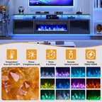MXV 80" Fireplace TV Stand for Living Room, 36" Electric Fireplace with Adjustable Flames & Double LED Lights, Remote Control, Storage Cabinet with High Gloss Board, Fits TVs Up to 90", Black & Black