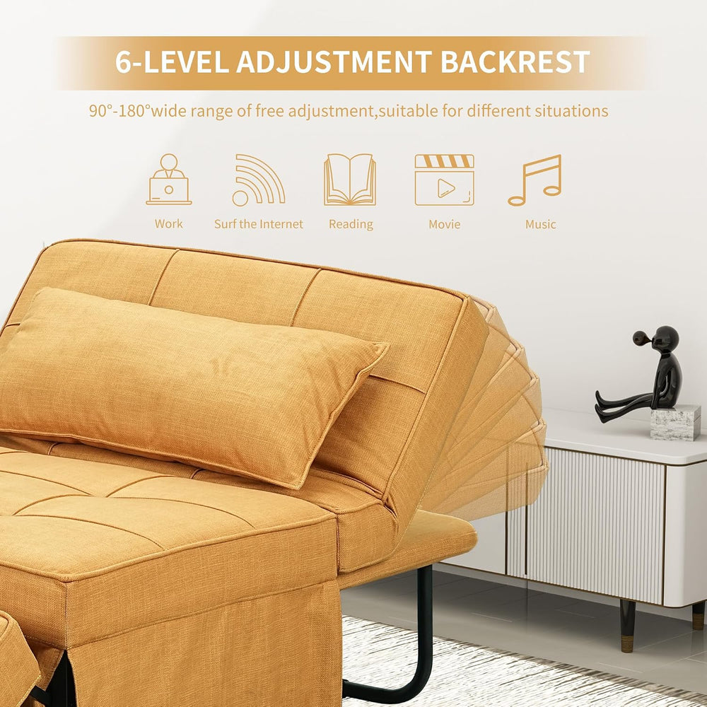 Yellow Sofa Bed, Convertible Chair 4 in 1 Multi-Function Modern Folding Ottom...