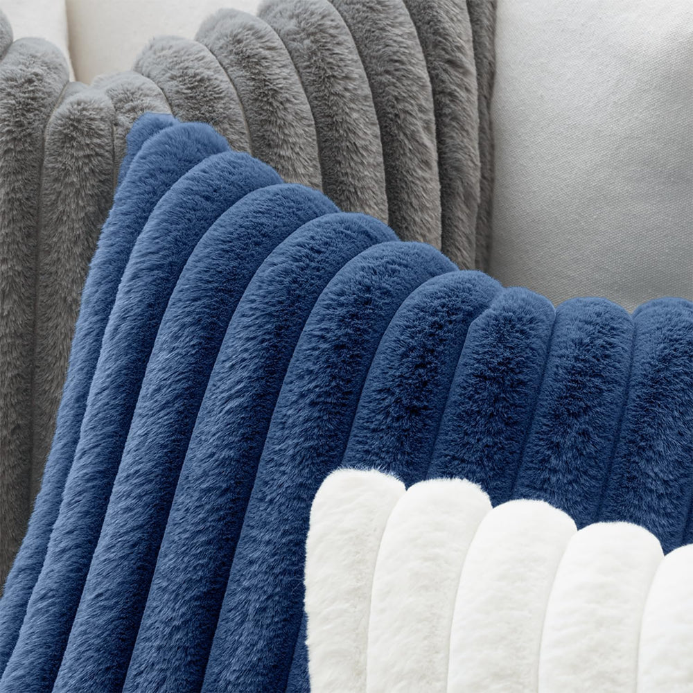 MIULEE Faux Fur Decorative Euro Sham Pillow Covers 24x24 Navy Blue 2 Pack
