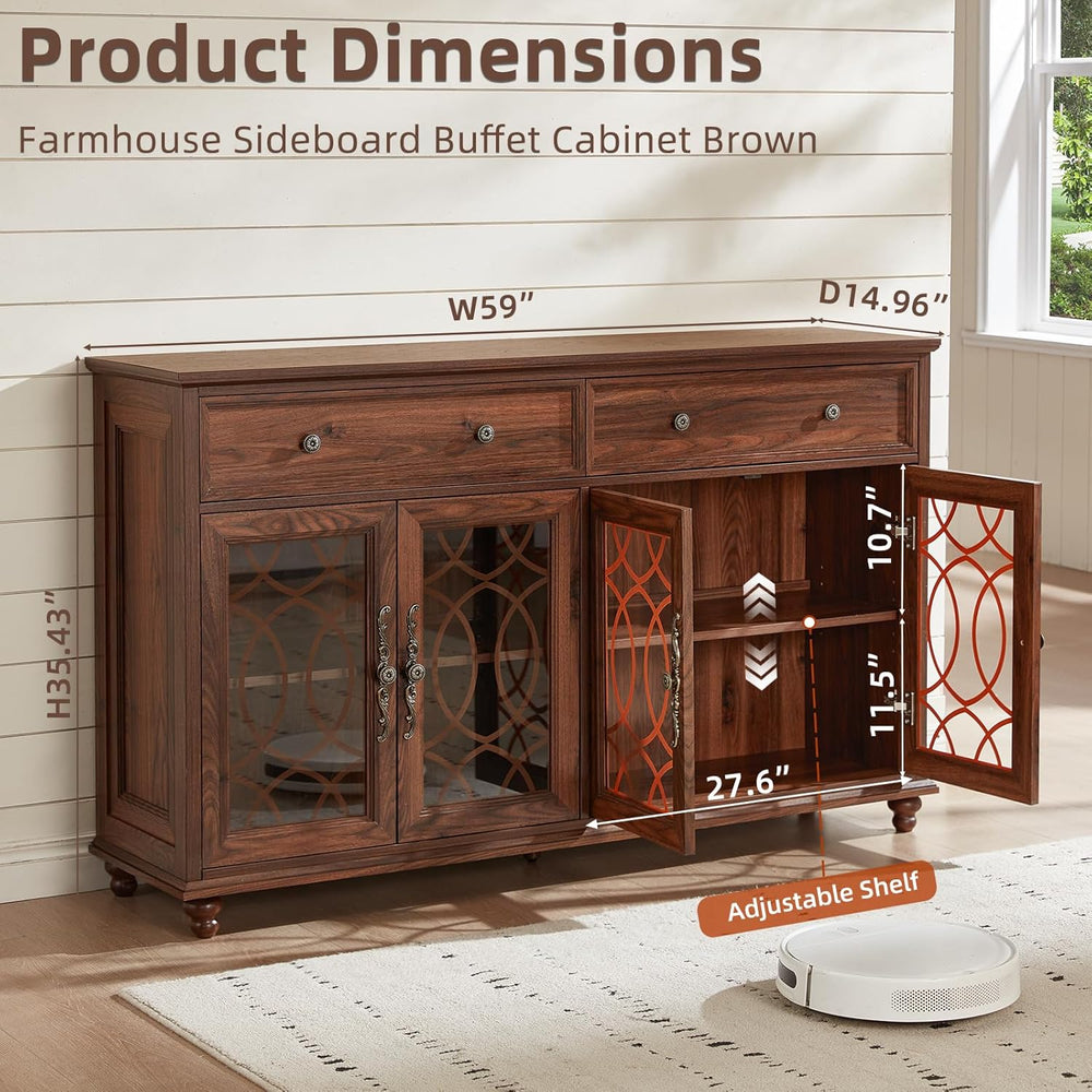 Joaxswe Farmhouse Sideboard Buffet Cabinet with Storage,59" Large Creden...