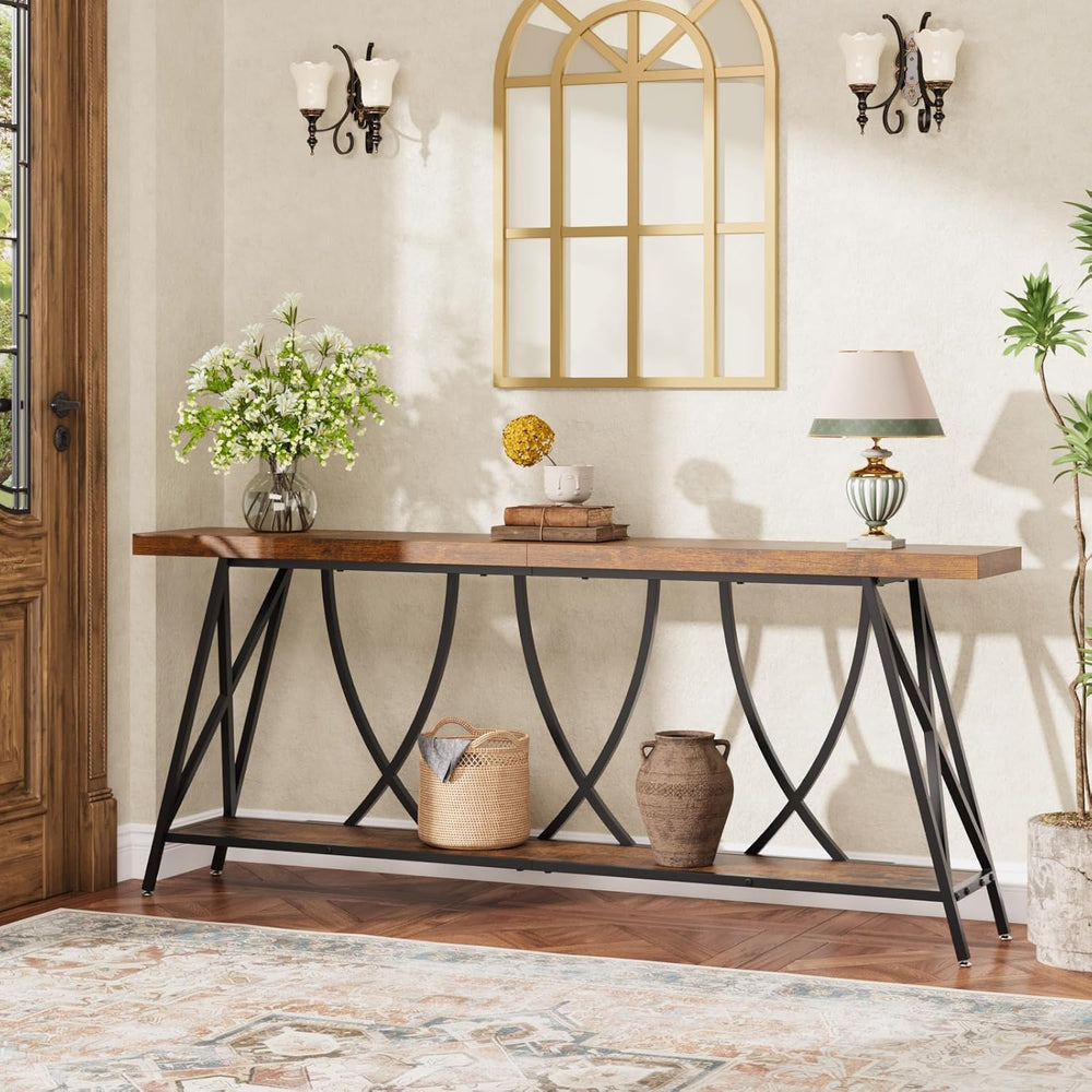 JUSTOGO Narrow Console Table for Entryway, Long Sofa Table, Rustic Brown | 70...