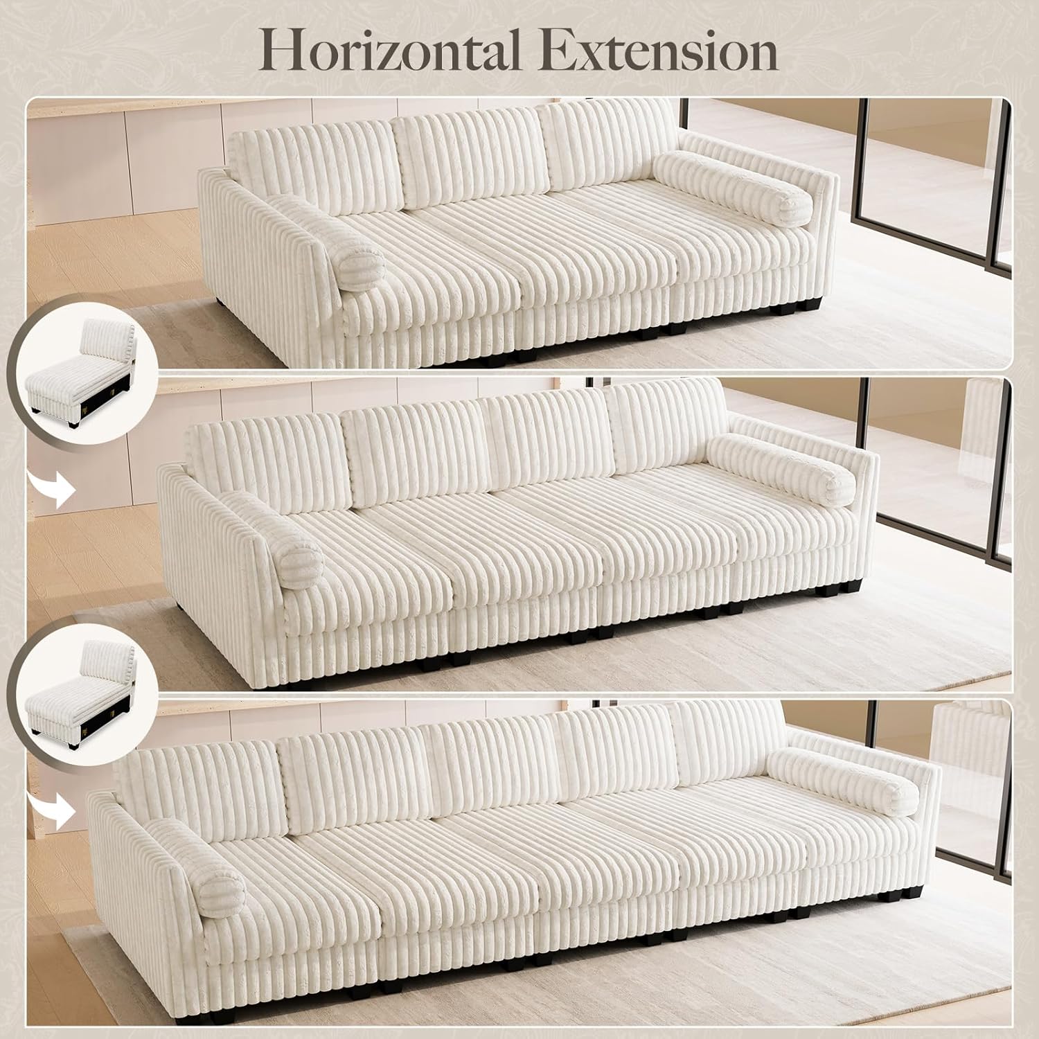 Belffin Plush Corduory Sectional Sleeper Sofa with Wide Deep Seat Modular Sectional Cloud Couches for Living Room. Beige Couch