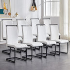 AZmac Modern Leather Dining Chairs Set of 8,Armless Kitchen Chairs,Dining Room Chairs with Upholstered Padded Seat and Sturdy Black Legs for Dining Room,Kitchen (Set of 8, White-Black Leg)
