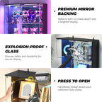 VersionTECH. Display Cabinet with Glass Doors, 4-Tier Curio Cabinet with RGB Lights for Collectibles, Display Case with 2 Drawers, Adjustable Glass Shelves, Human Body Sensor, Mirror Backing, Black