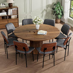 Dining Chairs Set of 8, Mid-Century Modern Upholstered PU Leather Chairs with Walnut Back and Metal Legs Adjustable Feet for Kitchen Dining Room, Dark Gray Shell Strips