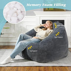 Giant Bean Bag Chair for Adults and Kids, BeanBag Couch Filler with Memory Foam, Ergonomic Faux Fur Shell-Shaped Boneless Chair and Reading Living Room, Bedroom, Grey